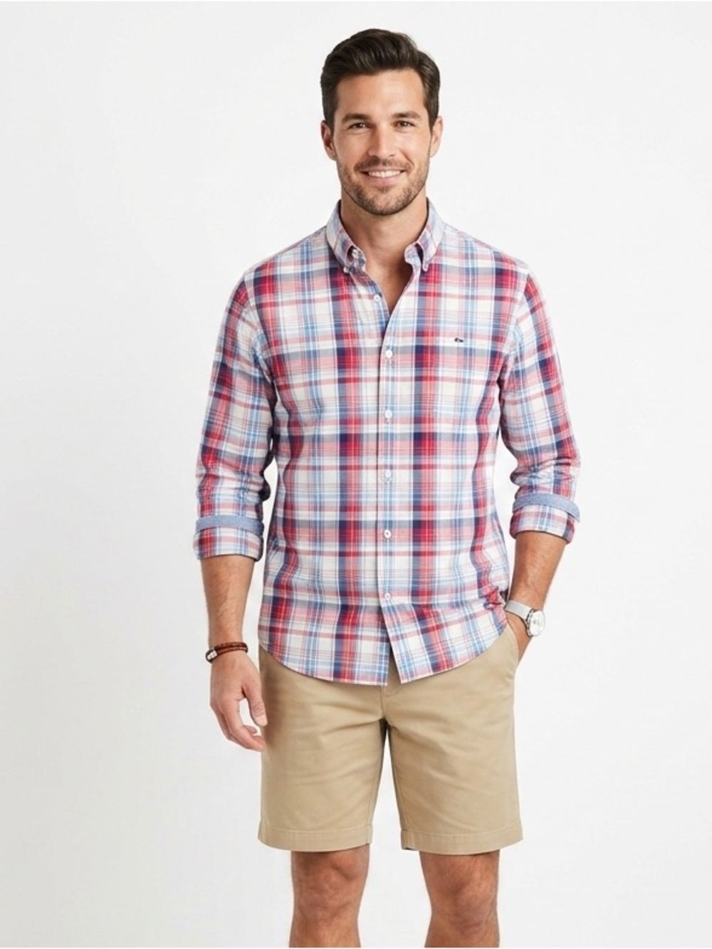 Vineyard Vines Red and Blue Plaid Button-Down Shirt
